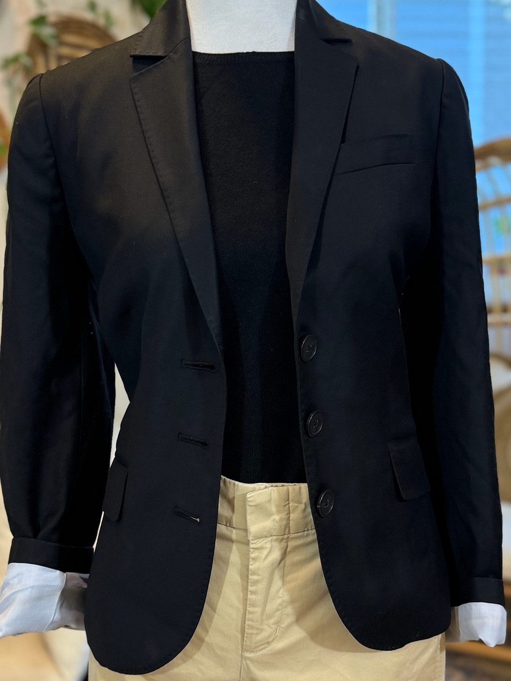 J.Crew Vintage Black 100% Wool Blazer 3 Button Tailored Old Money Size 4 S - Picture 2 of 9